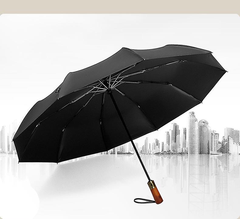 12 Ribs Wooden Fully Automatic Reverse Umbrella Large Folding Sun Umbrella For Men And Women Sunny And Rainy