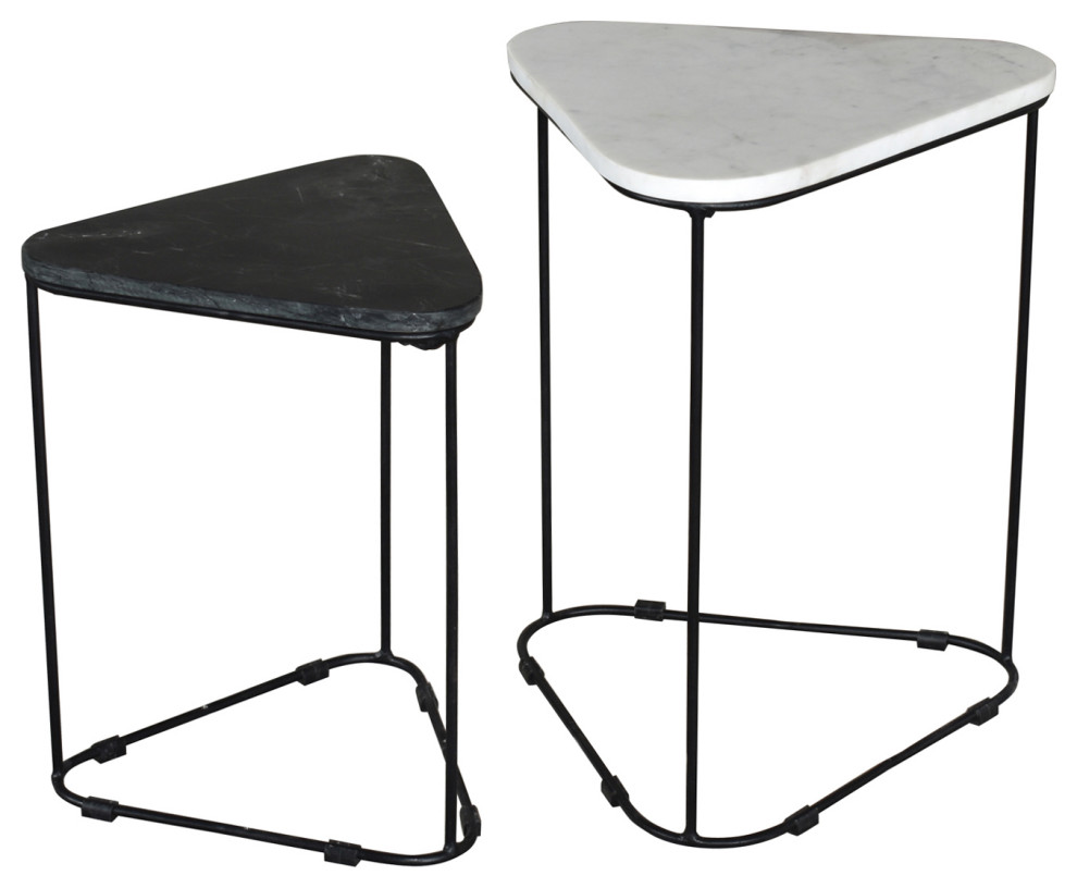 Bare Decor Selfy 2 Piece Nesting Accent Tables  Black/White Triangle Marble   Transitional   Coffee Table Sets   by CozyStreet  Houzz