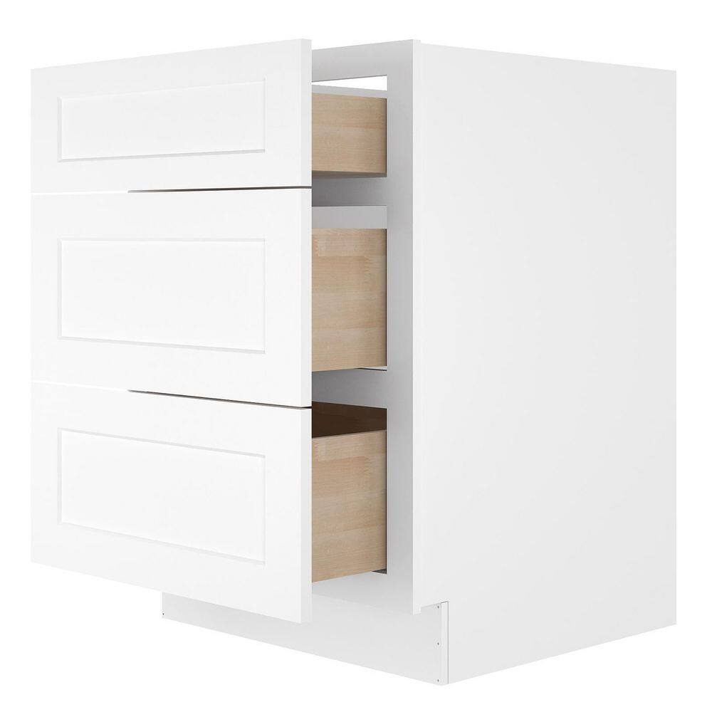 HOMEIBRO 24 in. W x 24 in. D x 34.5 in. H in Shaker White Plywood Ready to Assemble Floor Base Kitchen Cabinet with 3 Drawers HD-SW-3DB24-A