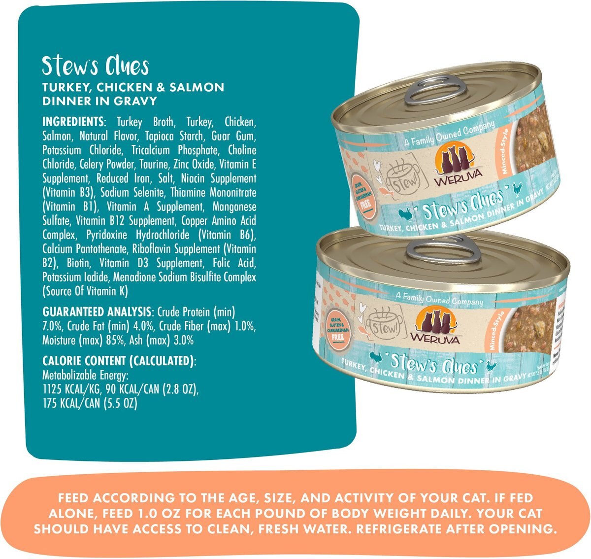 Weruva Classic Cat Stew's Clues Turkey， Chicken and Salmon in Gravy Stew Wet Canned Cat Food