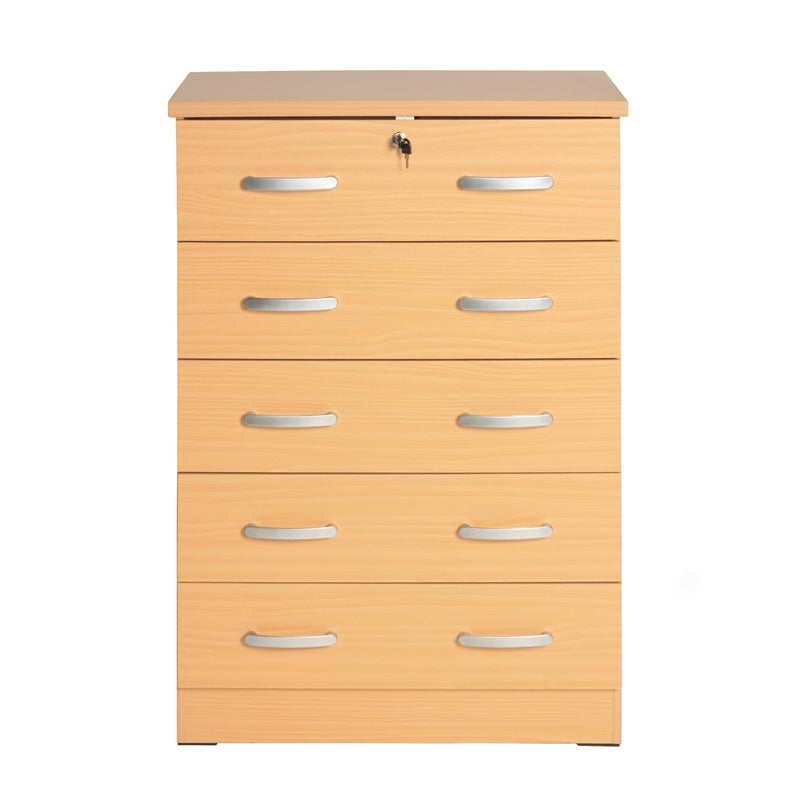 Pemberly Row Modern 5 Drawer Chest Wooden Dresser with Lock Beech (Maple)