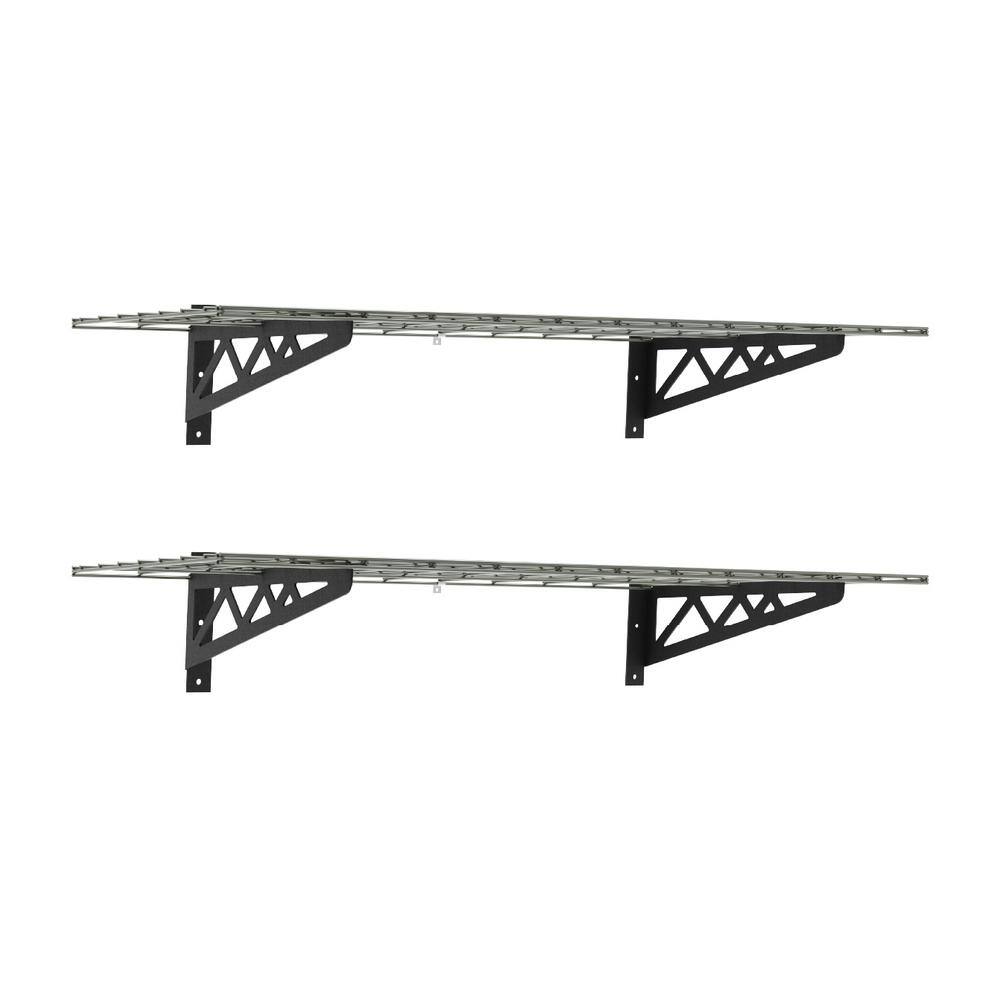 18 in. D x 48 in. W x 8 in. T Hammertone Grey Heavy-Duty Steel Wall Mounted Shelves Includes 2 Shelves and 4 Hooks MR-WS1 18x48-H