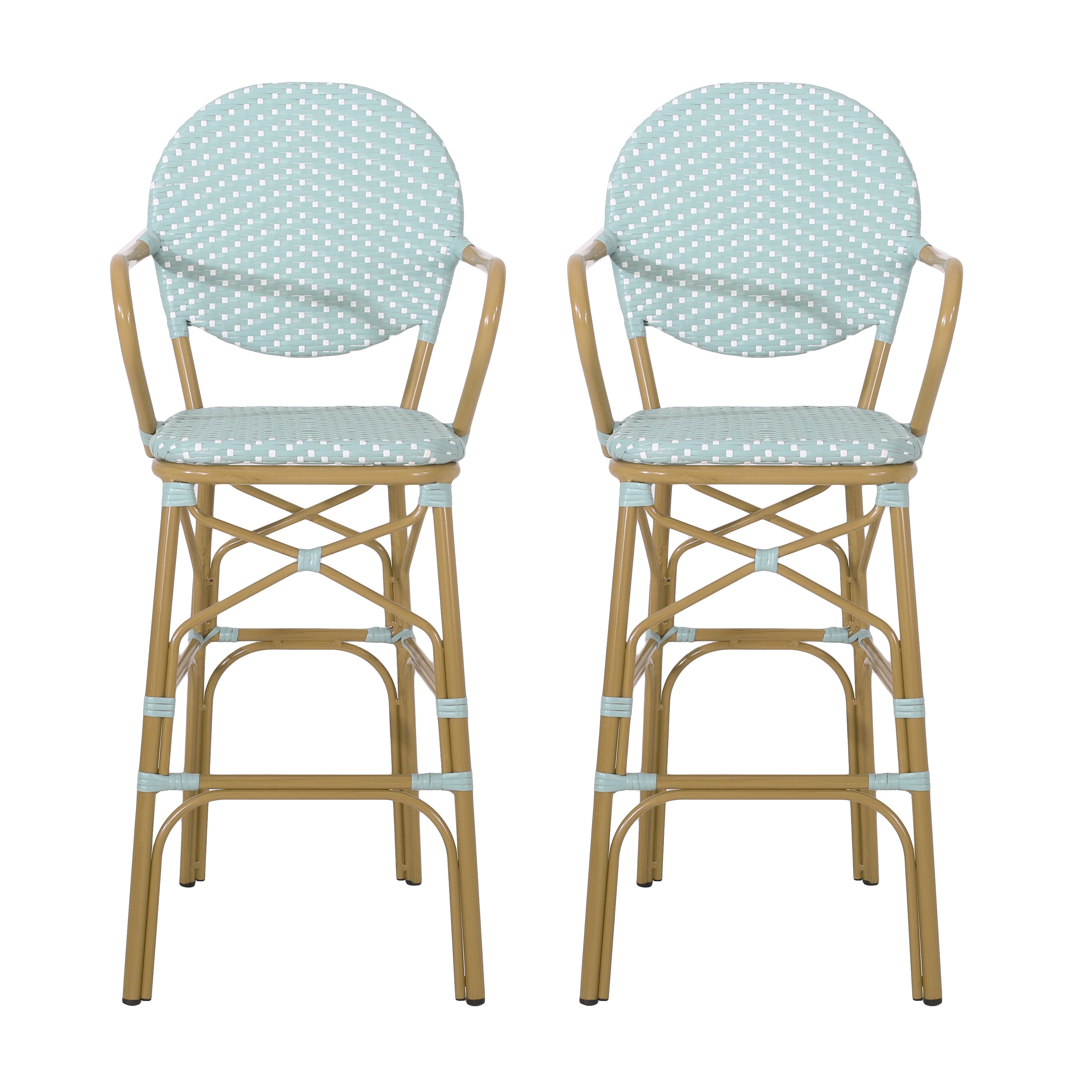 Danberry Outdoor Wicker and Aluminum 29.5 Inch French Barstools, Set of 2