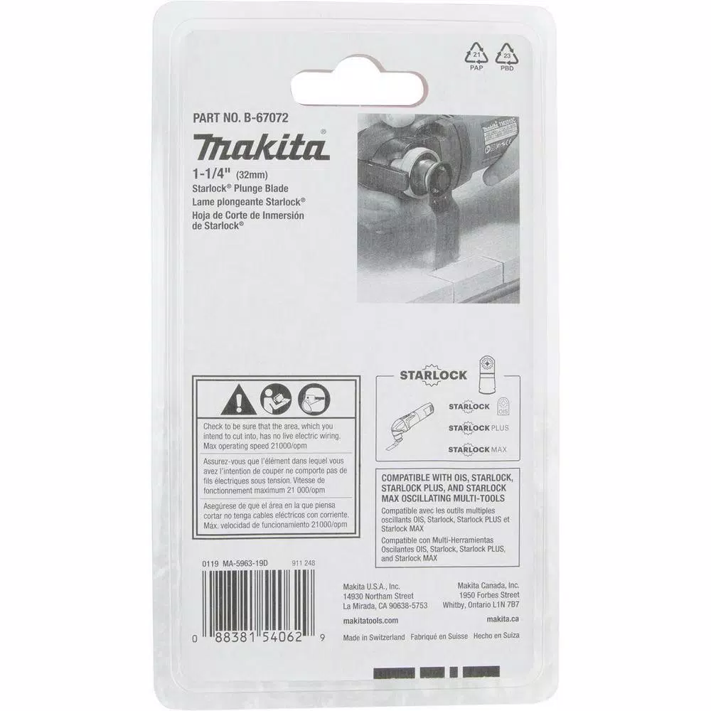 Makita 1-1/4 in. Starlock Plunge Blade (BiM)， 14TPI and#8211; XDC Depot