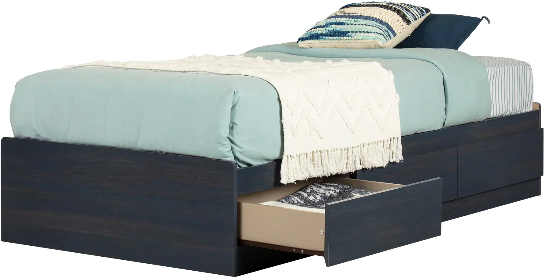 Navali Blue Twin Storage Platform Bed - South Shore