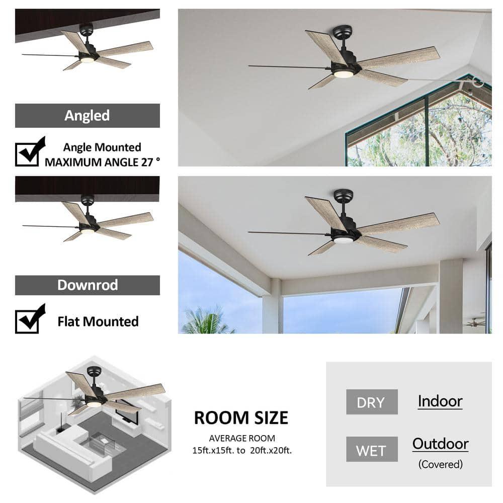 CARRO Aspen 56 in Dimmable LED IndoorOutdoor Black Smart Ceiling Fan with Light and Remote Works with AlexaGoogle Home