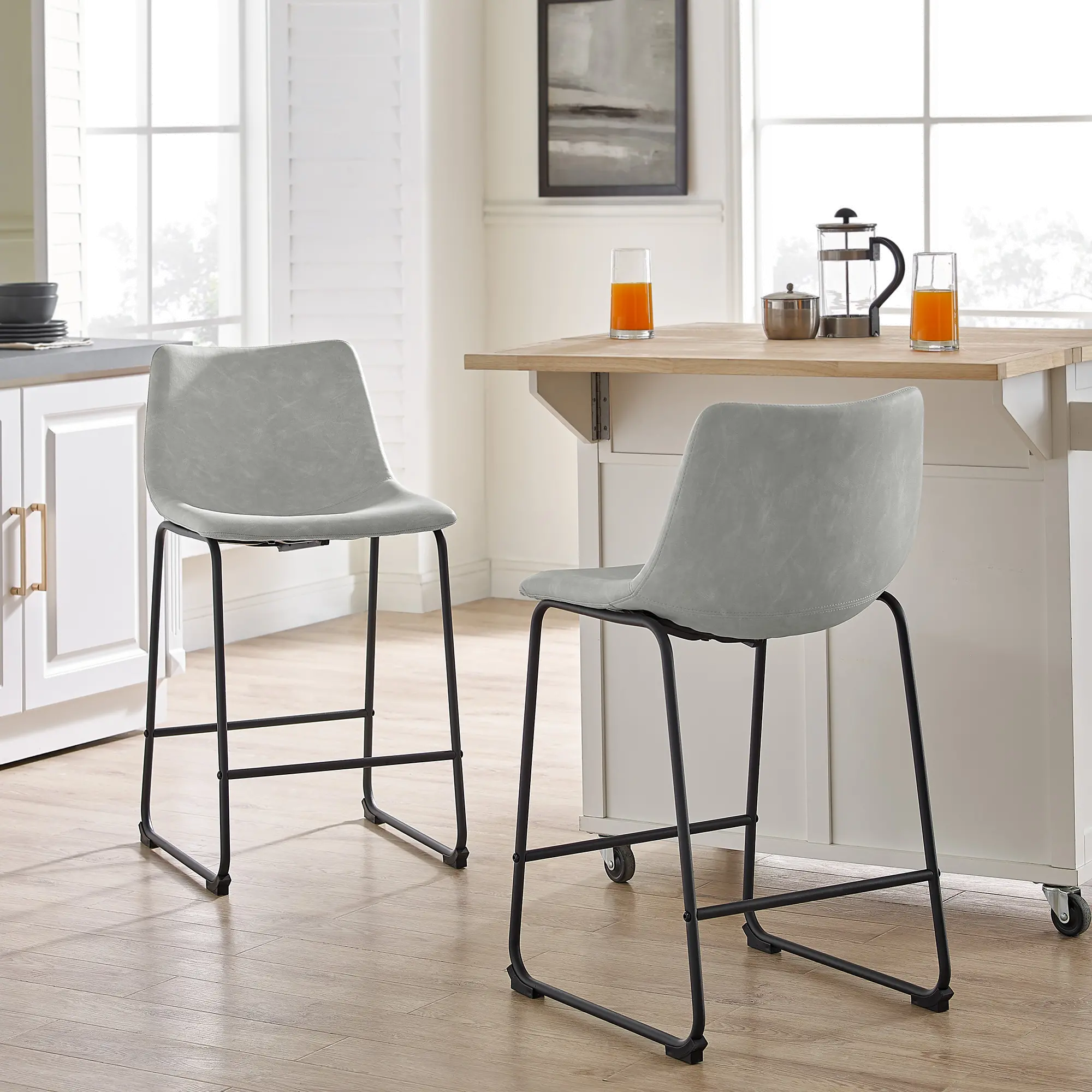 Saddles Gray Counter Stool， Set of 2 - Walker Edison