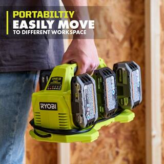 RYOBI ONE+ 18V Lithium-Ion 2.0 Ah Compact Battery (4-Pack) with 6-Port Charger PBP2006-PBP2006-PCG006