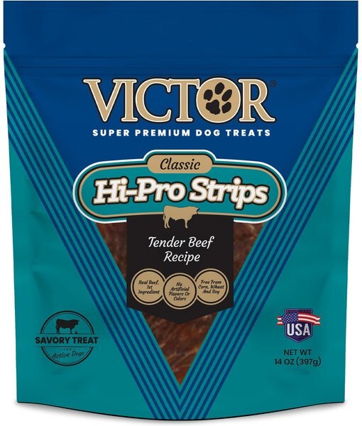 VICTOR Classic Hi-Pro Strips Tender Beef Recipe Dog Treats， 14-oz bag