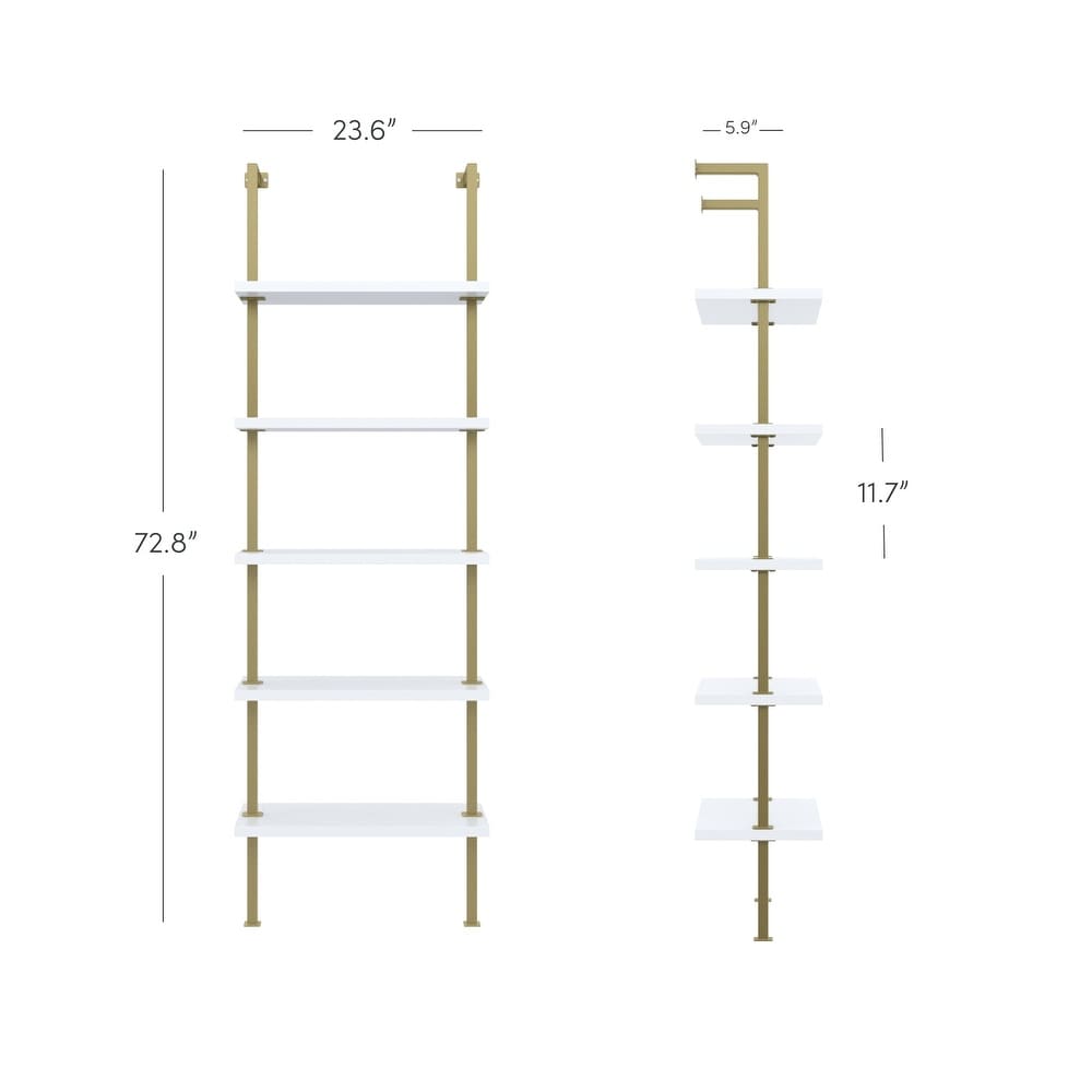 Nathan James Theo 5 Shelf Ladder Bookcase Wood with Metal Frame