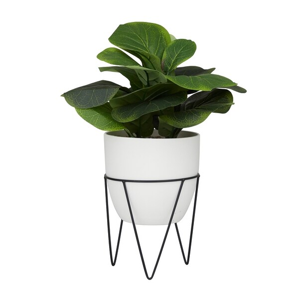 Green Faux Foliage Pilea Artificial Plant with Realistic Leaves and Metal Stand and White Pot