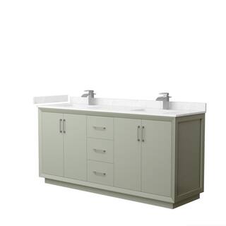 Wyndham Collection Strada 72 in. W x 22 in. D x 35 in. H Double Bath Vanity in Light Green with Carrara Cultured Marble Top WCF414172DLGC2UNSMXX