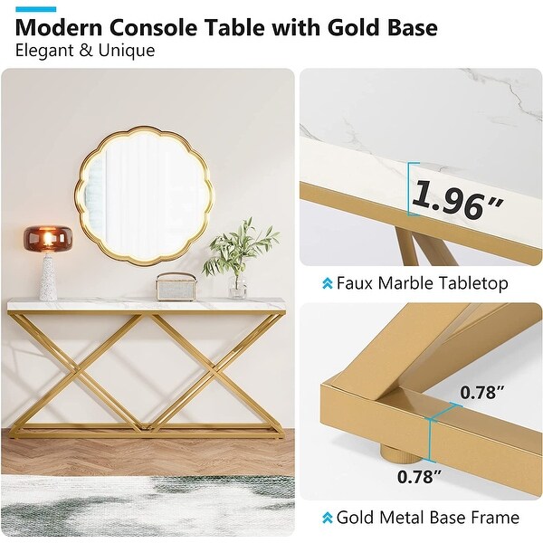 Modern Entryway Hallway Table with Diamond-Shaped Gold Metal Legs