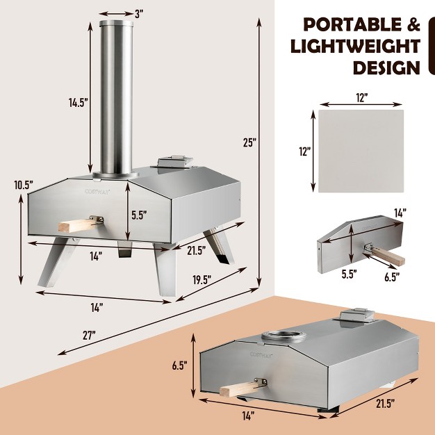 Costway Wood Pellet Pizza Oven Pizza Maker Portable Outdoor Pizza Stone W Foldable Leg