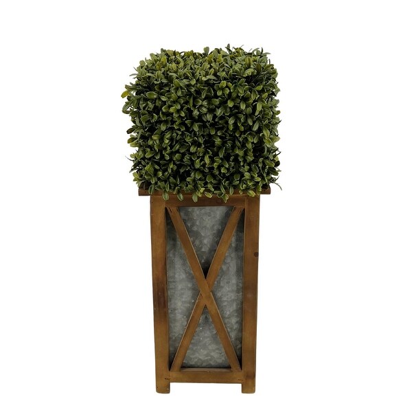 Faux Boxwood Square Topiary in Crisscross Tall Wood/ Metal