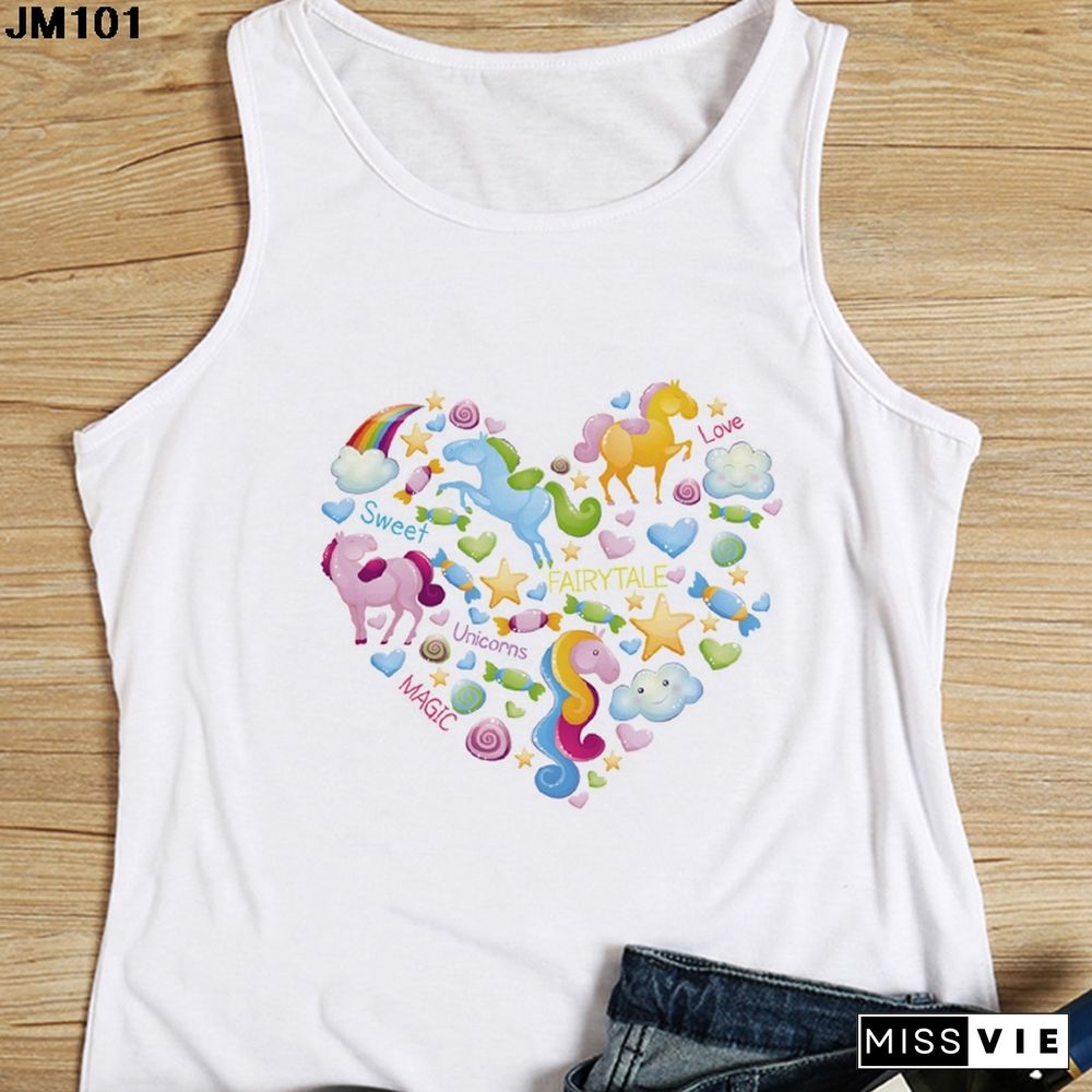 Heart Flower Printed Ladies Camisole Harajuku Casual White Vest Summer Womens Love Graphic Tank Tops Fashion Sleeveless T Shirt