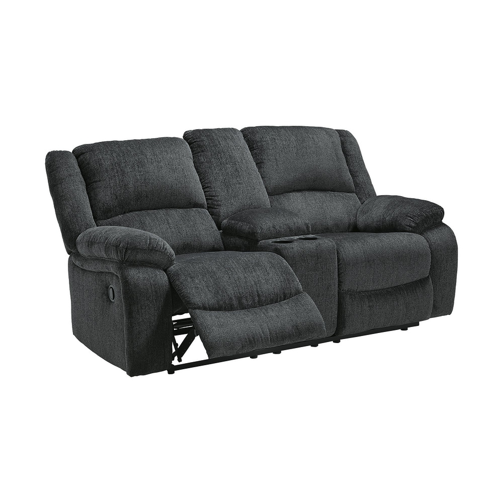 Draycoll Contemporary Double Reclining Loveseat w/Console  Slate   Medium