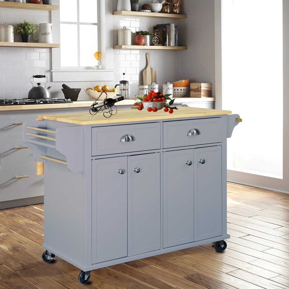 Rolling Kitchen Island Cart on Wheels w/ Drawers  Drop Leaf Breakfast Bar