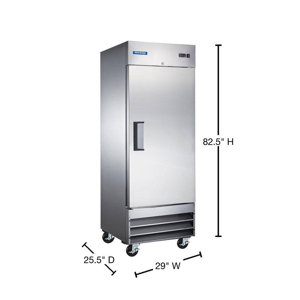 Norpole 29 in. 19 cu. ft. Auto-Cycle Defrost Single Door Reach-In Upright Commercial Freezer in Stainless Steel NE19F