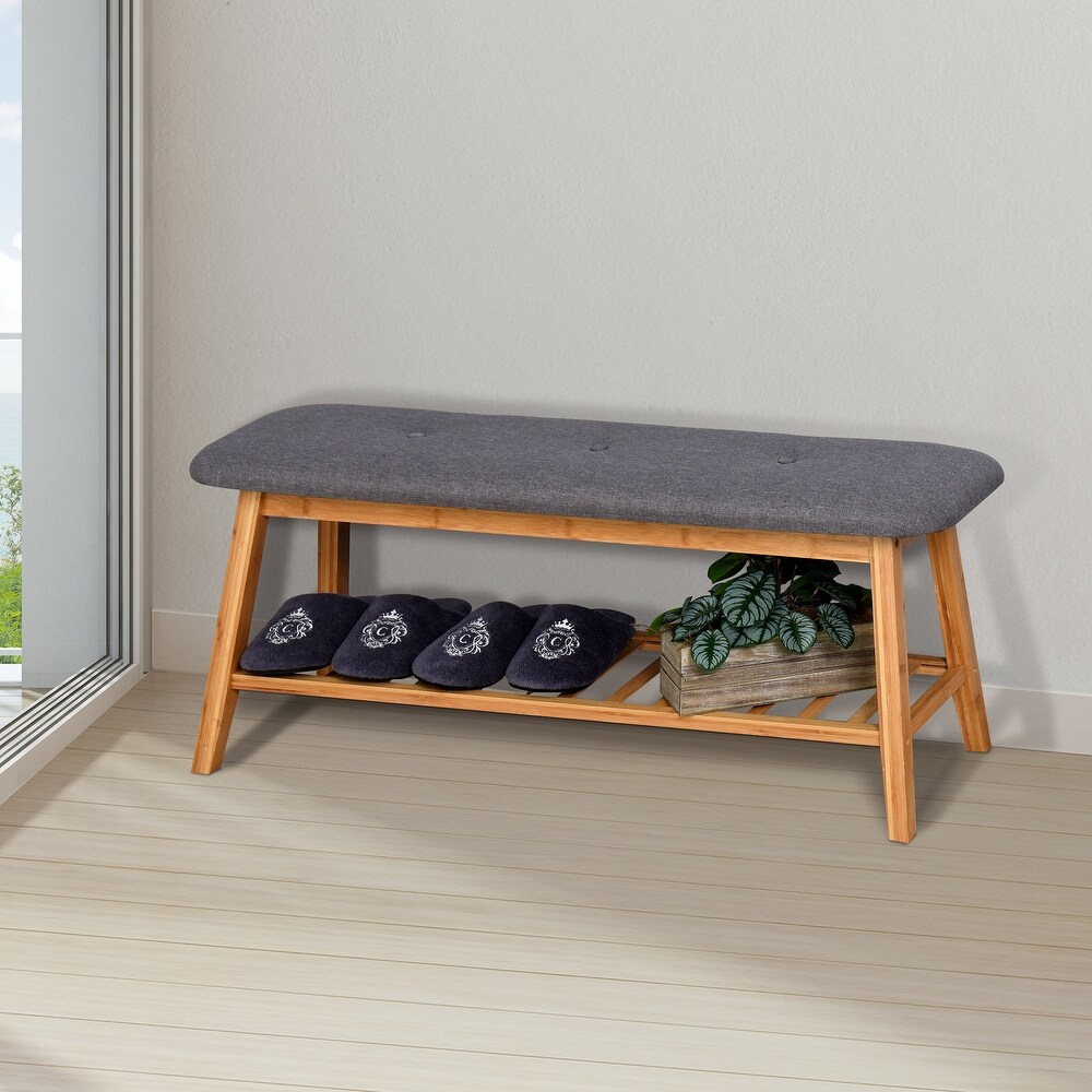 39.3 x 12 x 17.3 inch Bamboo Storage Bench Shoe Rack