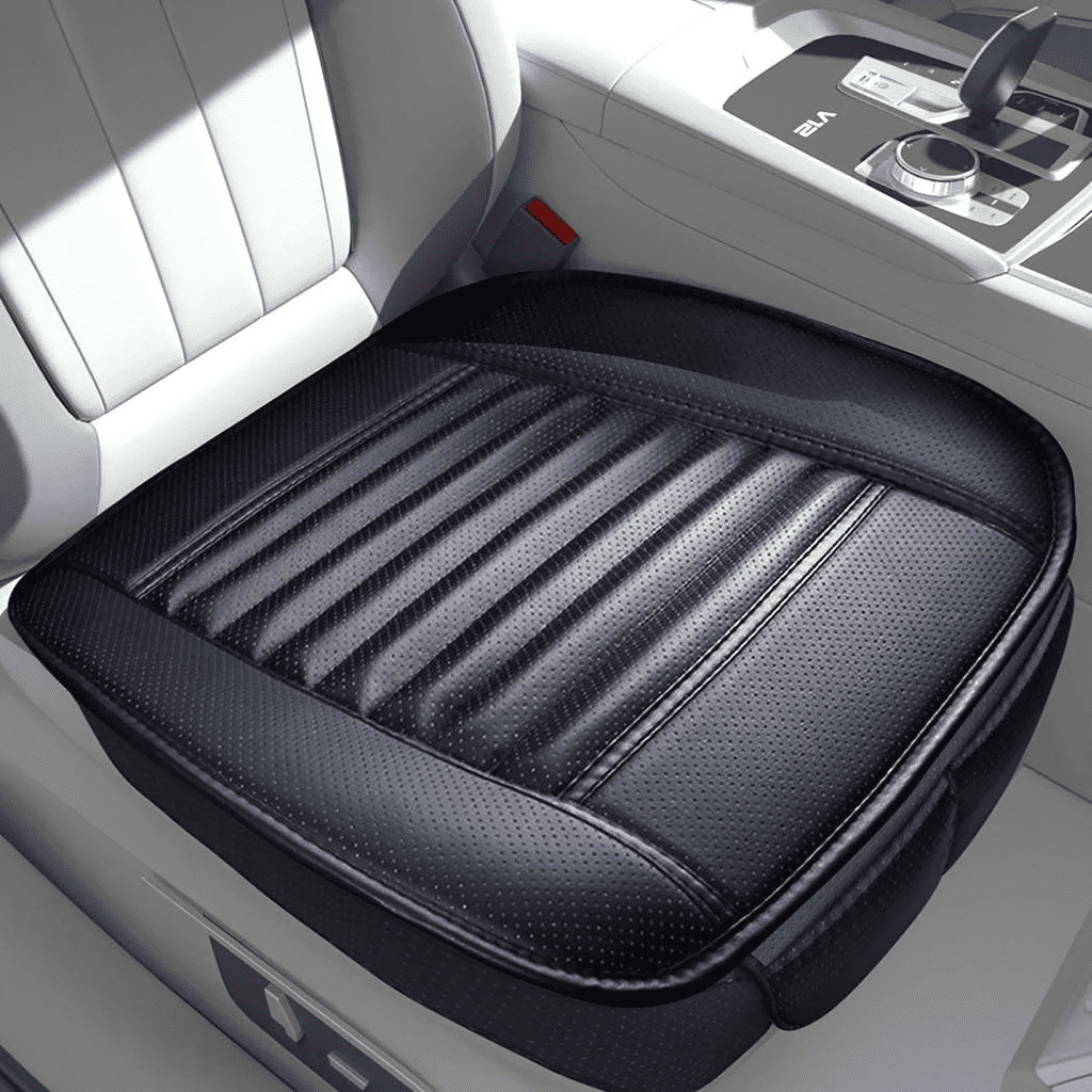 Black Car Seat Cushion Covers 1PC Breathable Car Interior Front Seat Cover Cushion Pad Mat for Auto Supplies Office Chair with PU Leather