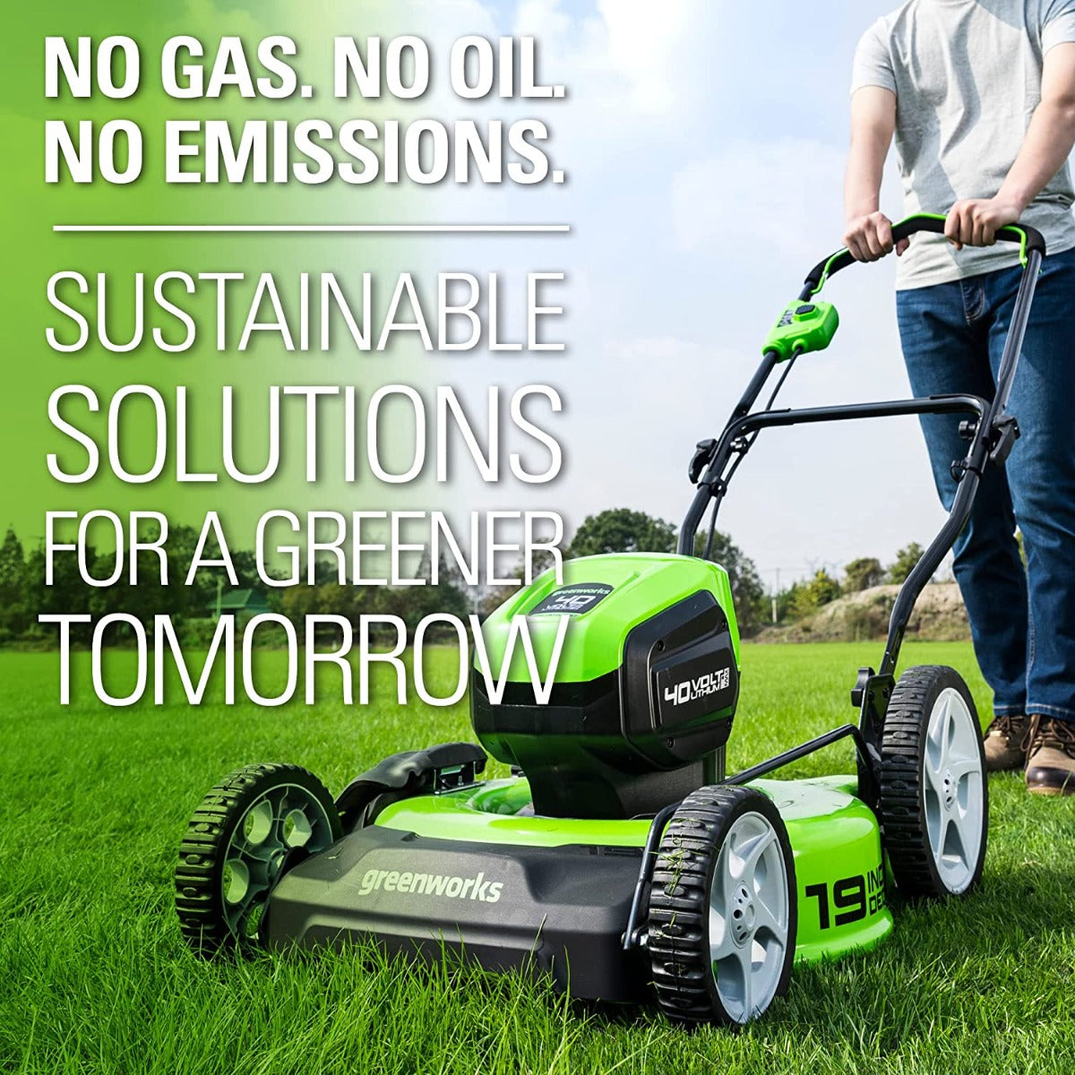 40V 19” Cordless Battery Push Lawn Mower w/ 5.0Ah USB Battery  Charge