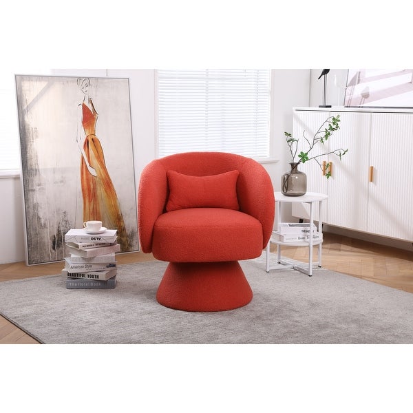 Modern Accent Chair Swivel Armchair， Round Fabric Barrel Chairs Single Sofa Lounge Chair with Small Pillow for Living Room