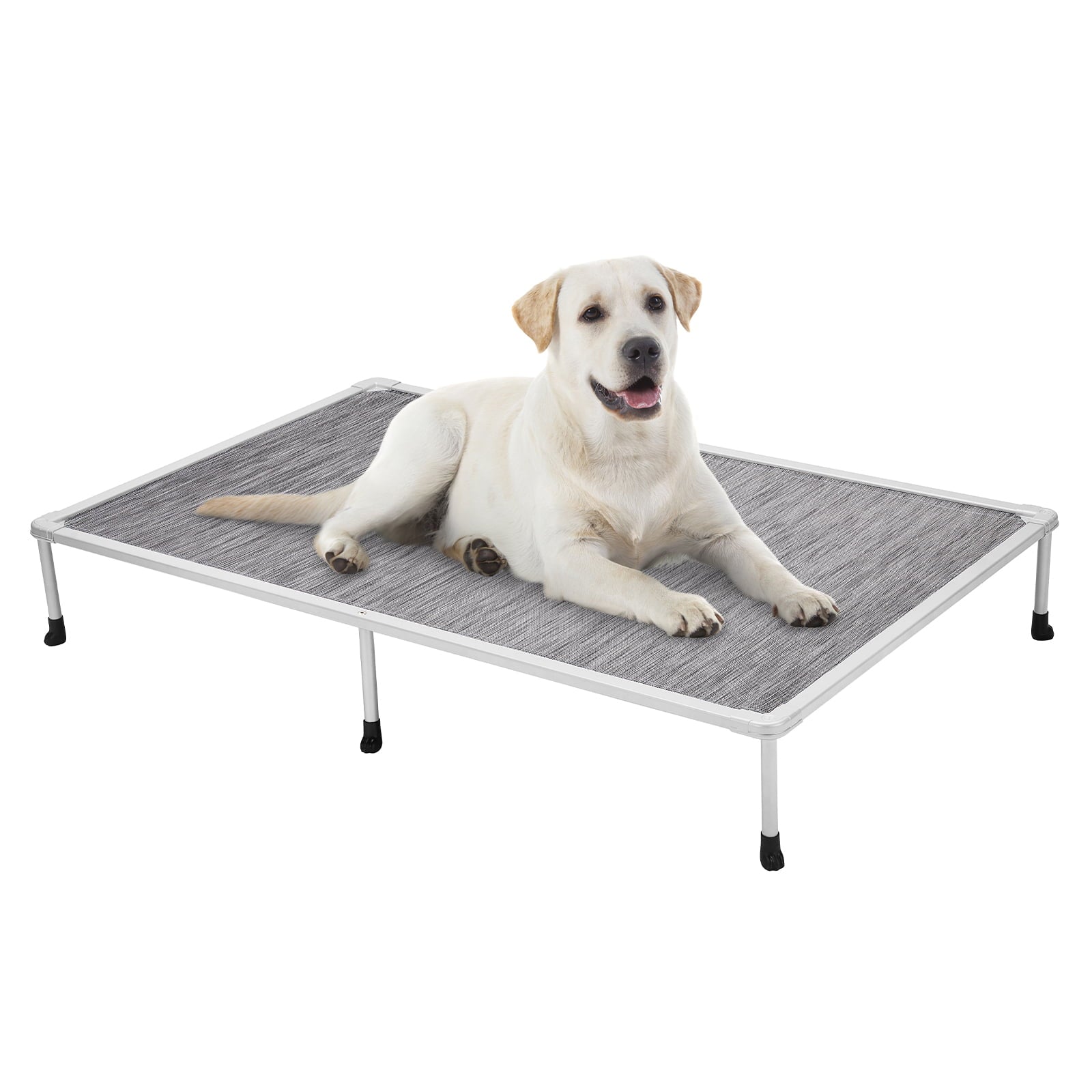 Veehoo Chewproof Dog Bed， Cooling Raised Dog Cots with Silver Metal Frame， XX Large， Black Silver