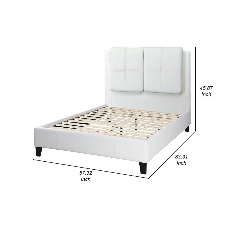 Amy Full Size Platform Bed， Vegan Faux Leather Upholstery， White