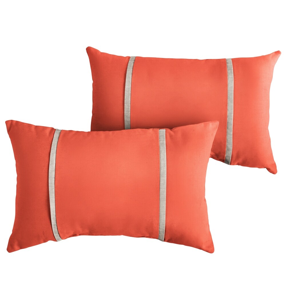 Sunbrella Melon Coral Orange with Cast Silver Indoor/Outdoor Lumbar Pillows Set of 2