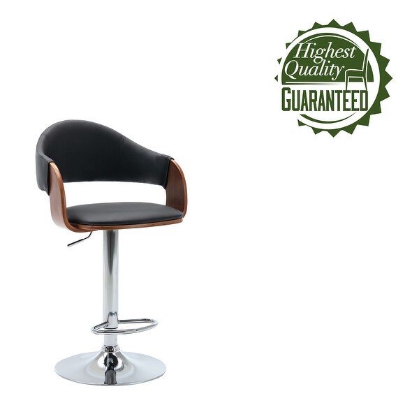 Porthos Home Emir Height Adjustable Bar Stool， PU Leather， Swivel Seat