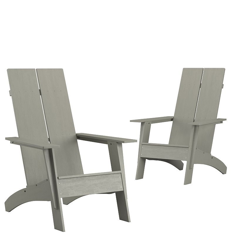 Emma and Oliver Set of 2 Modern Dual Slat Back Indoor/Outdoor Adirondack Style Chairs