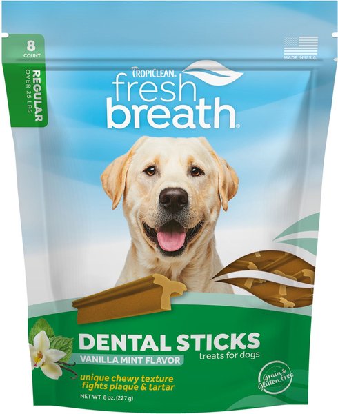 TropiClean Fresh Breath Vanilla Mint Flavor Dental Chews for Regular Dogs， over 25-lbs