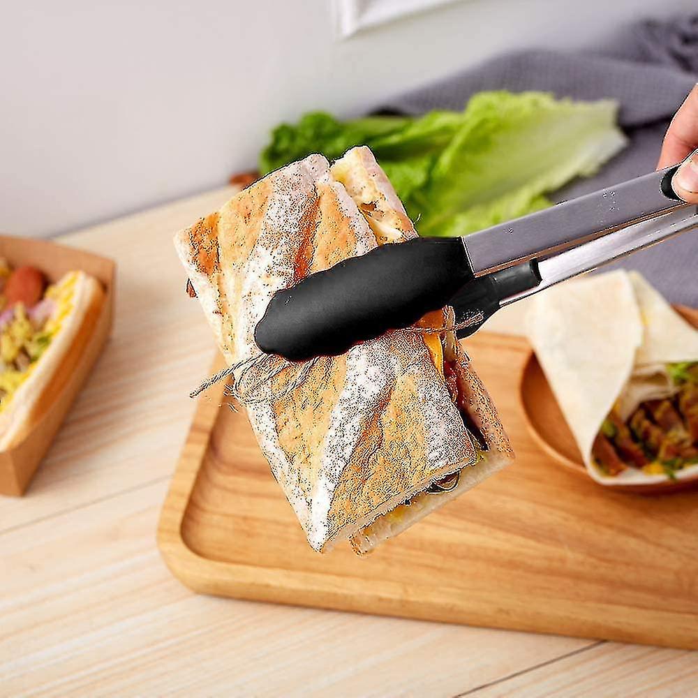 2 Pack Black Kitchen Cooking Tongs， Silicone Locking Serving Tongs(9-inch and 12-inch)
