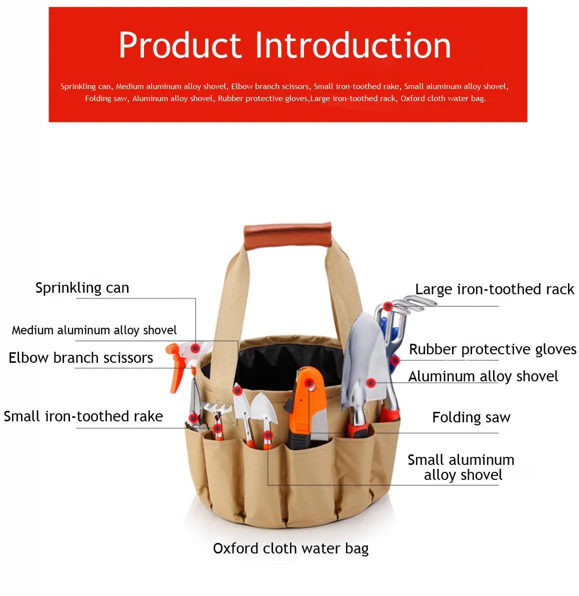 Wholesale  Garden Tools Set  with Weeding Fork  Rake Tooth  Pruner Garden Bucket and Tools Bag Set Garden Hand Tools