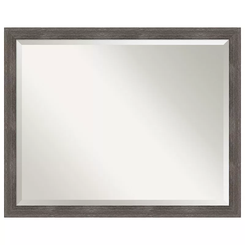 Pinstripe Lead Grey Beveled Wood Bathroom Wall Mirror