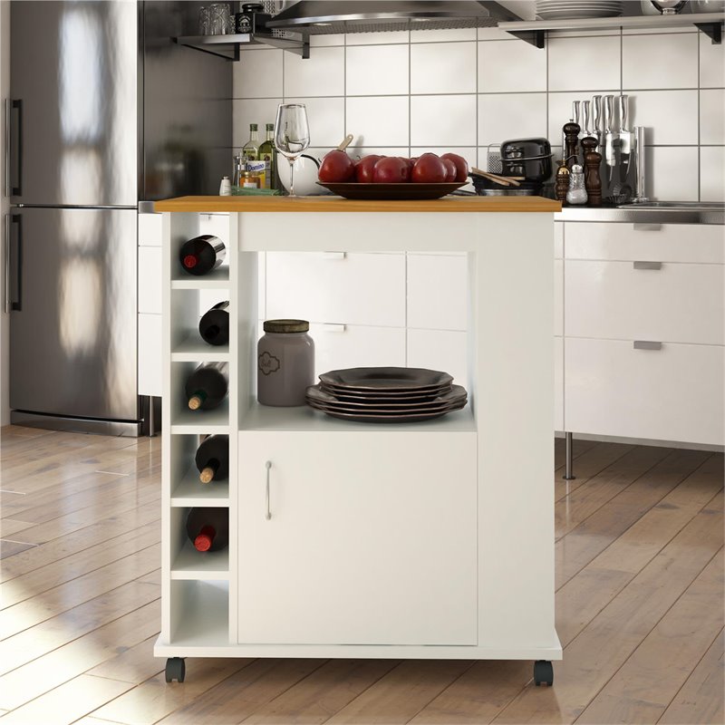 Pemberly Row Traditional Kitchen Cart in White