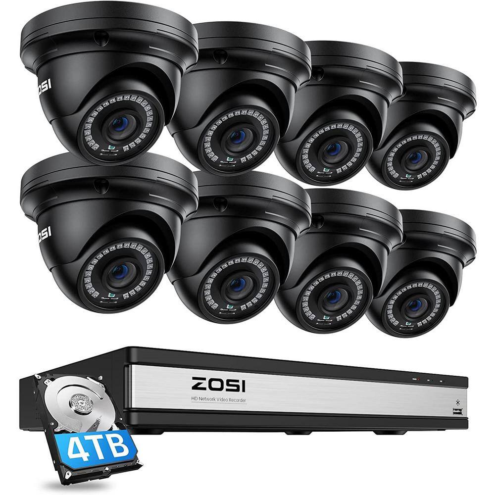 ZOSI 4K UHD 16-Channel POE NVR Security Camera System with 4TB HDD and 8 Wired 5MP Outdoor IP Dome Cameras Motion Detection 16DK-4295B8-40-US