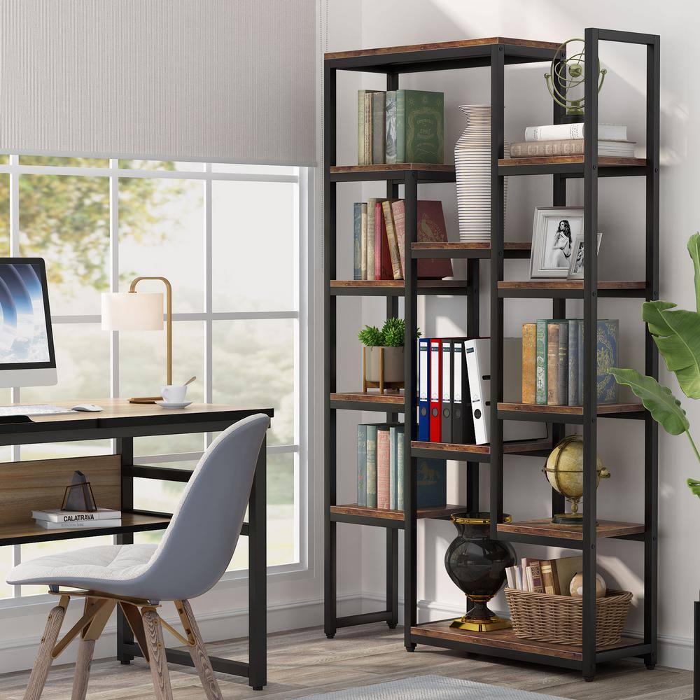 BYBLIGHT Eulas 70.9 in. Brown Wood 12-Shelf Modern Tall Etagere Bookcase 6-Tier Display Shelves Book Storage Organizer BB-K0055GX