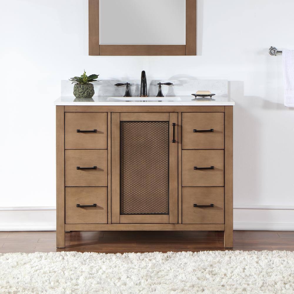 Altair Hadiya 42 in. W x 22 in. D x 34 in. H Bath Vanity in Brown Pine with Carrara White Composite Stone Top 542042-BR-AW-NM