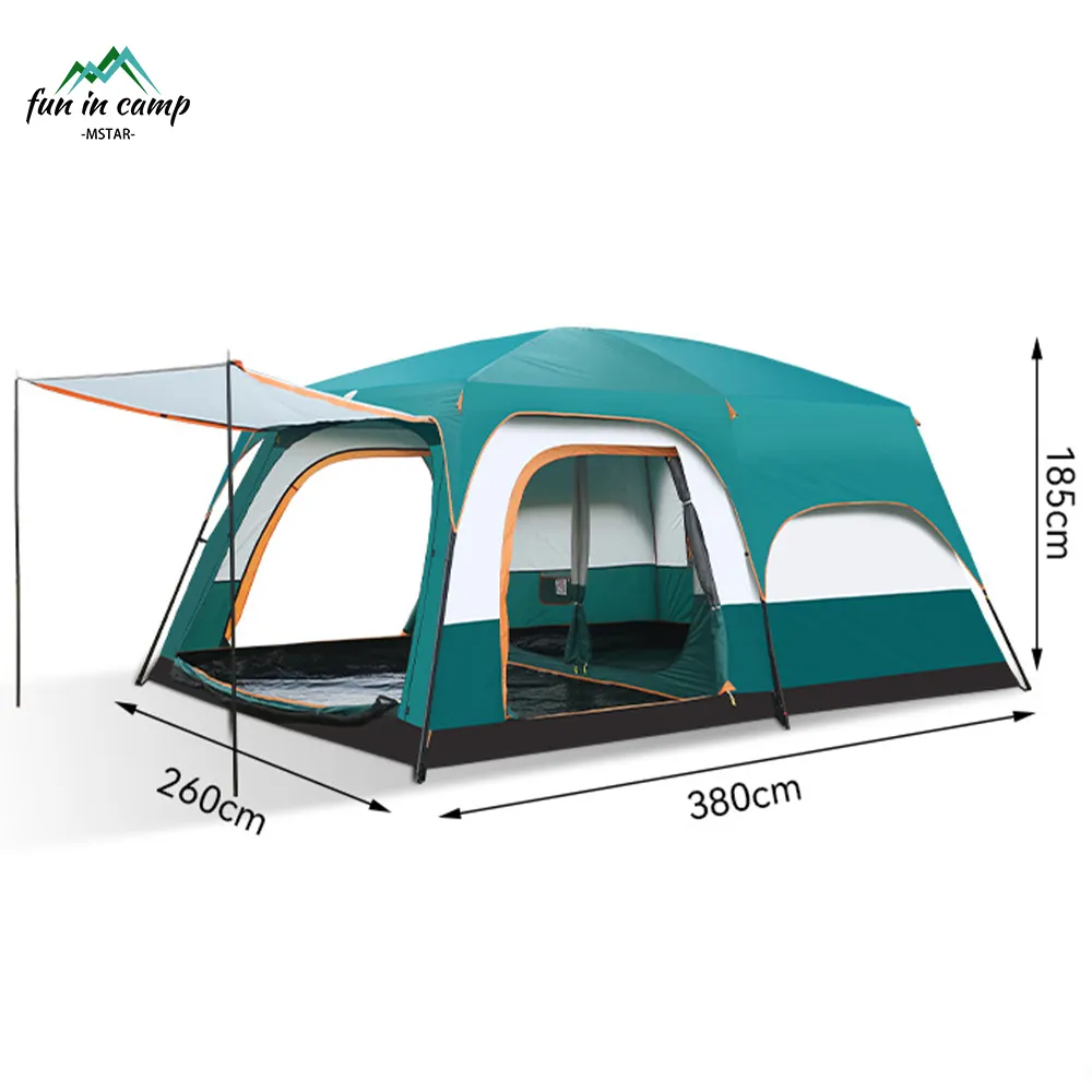 Hot Sale Two Bedroom One Living Room Large Size Waterproof Uv Protection Family Outdoor Camping Tent For 8  12 Persons