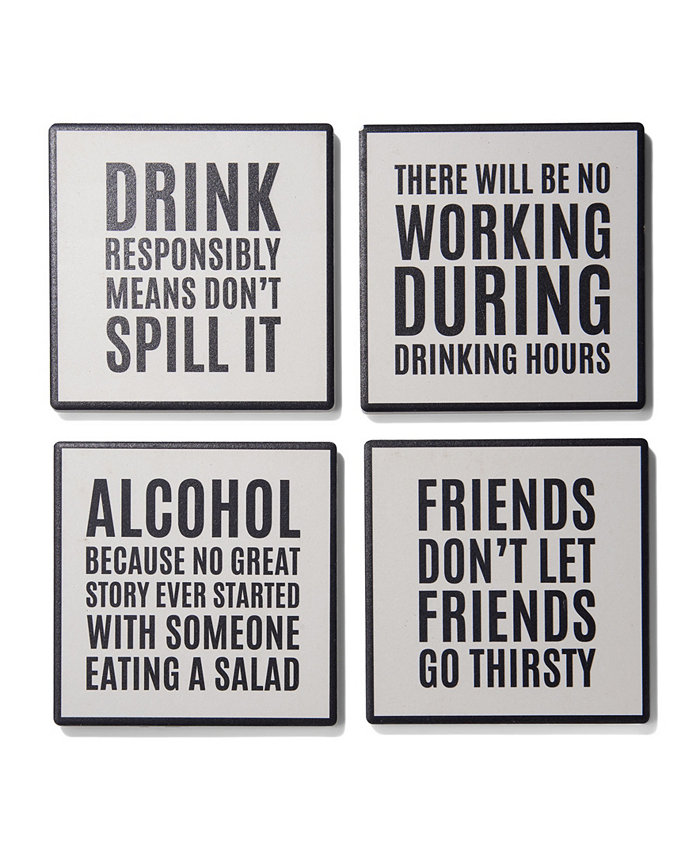 American Atelier 4.25'' D Work Hour Happy Hour Sentiments Ceramic Coasters Set 4 Piece