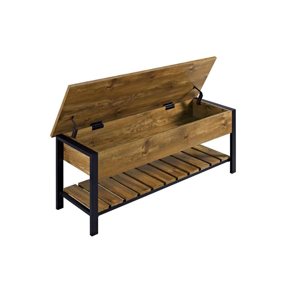 Walker Edison Furniture Company 48 in. Barnwood Open-Top Storage Bench with Shoe Shelf HD48PCSBBW