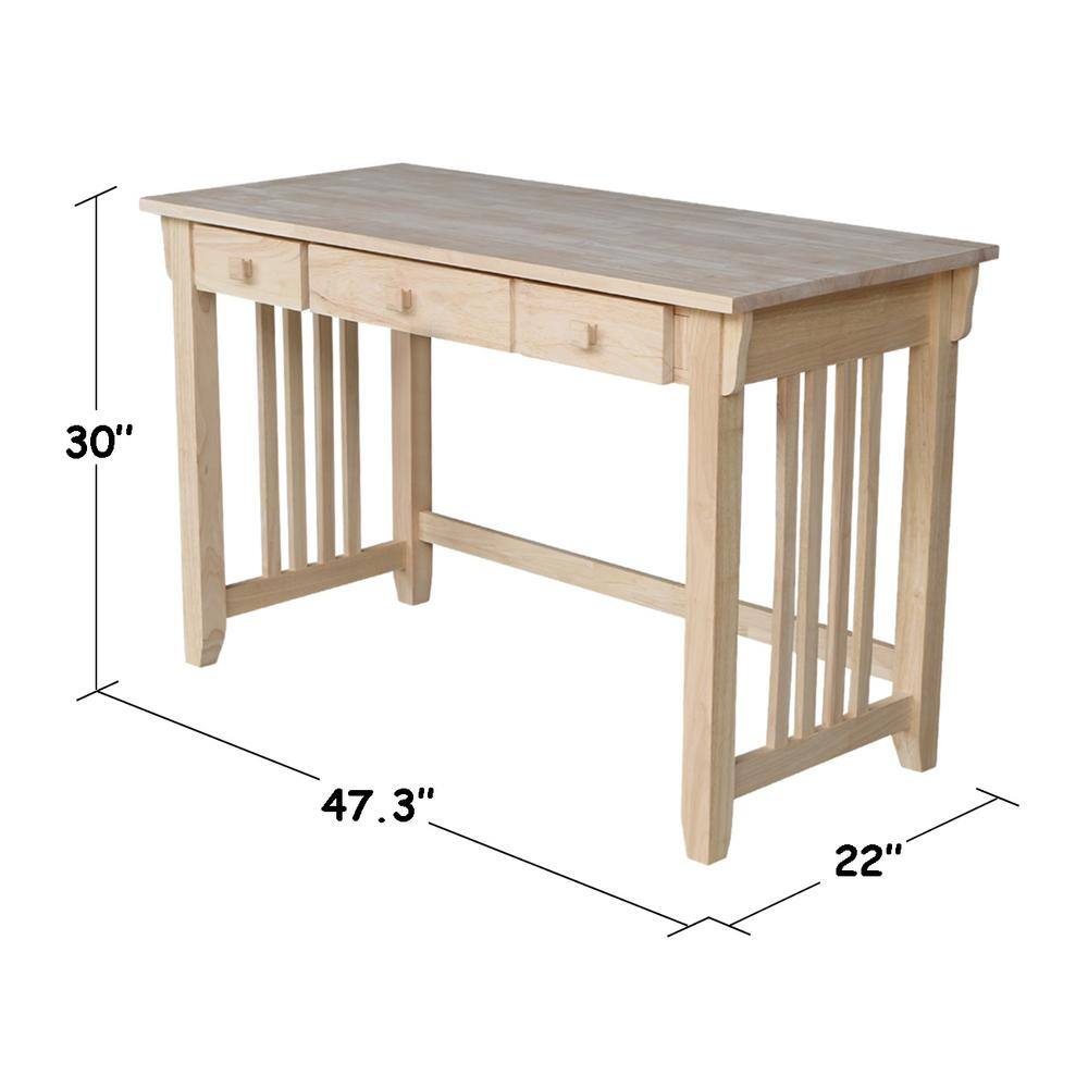 International Concepts 48 in. Solid Wood Rectangular Unfinished 2 Drawer Writing Desk OF-45D