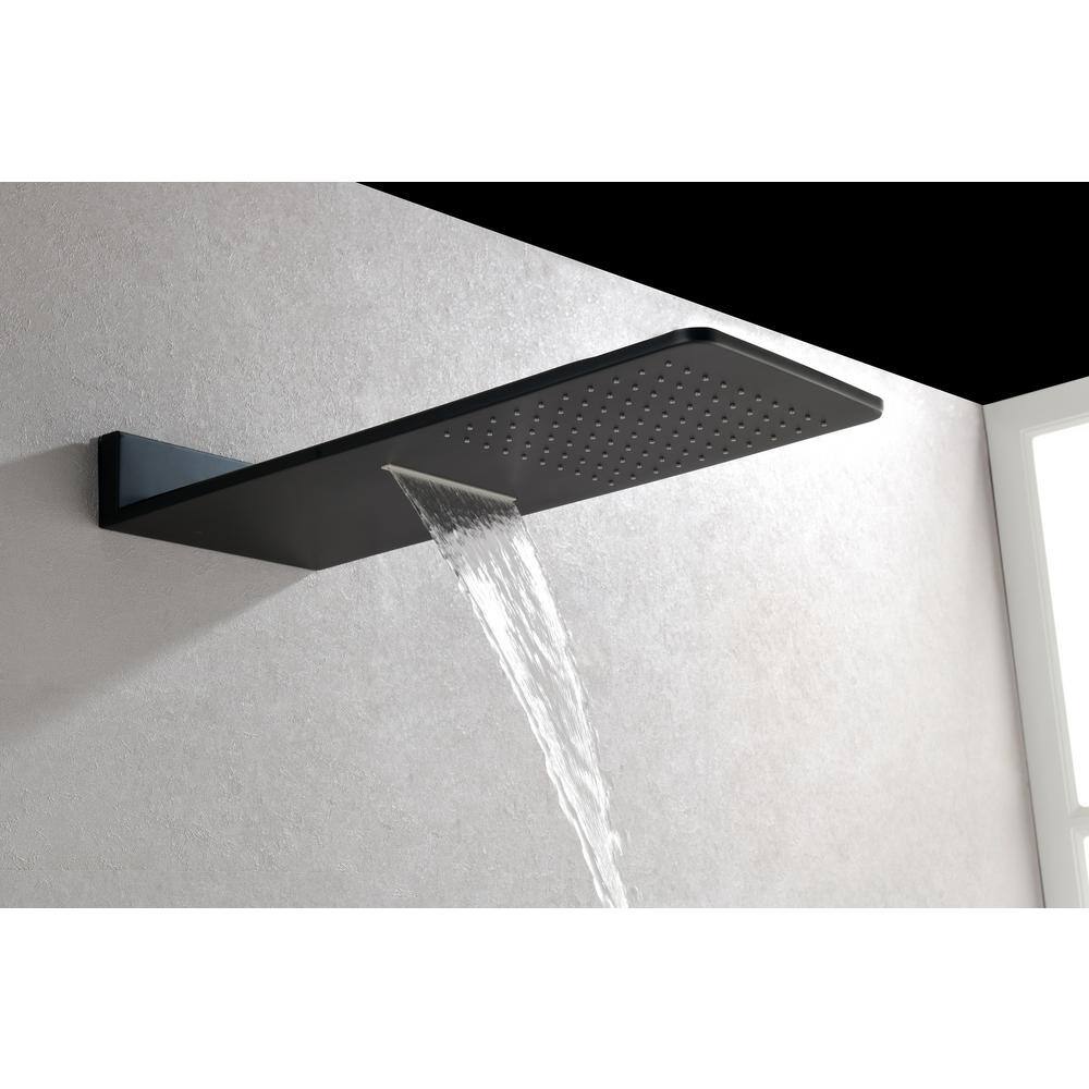 FORCLOVER 3-Spray Waterfall High Pressure Wall Mounted Shower System with 3 Body Sprays and Handheld Shower in Matte Black FRIMFTHS12MB