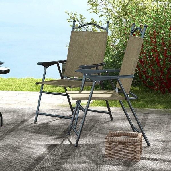 Outsunny Folding Patio Chairs，Set of 4 Camping Chairs with Armrests