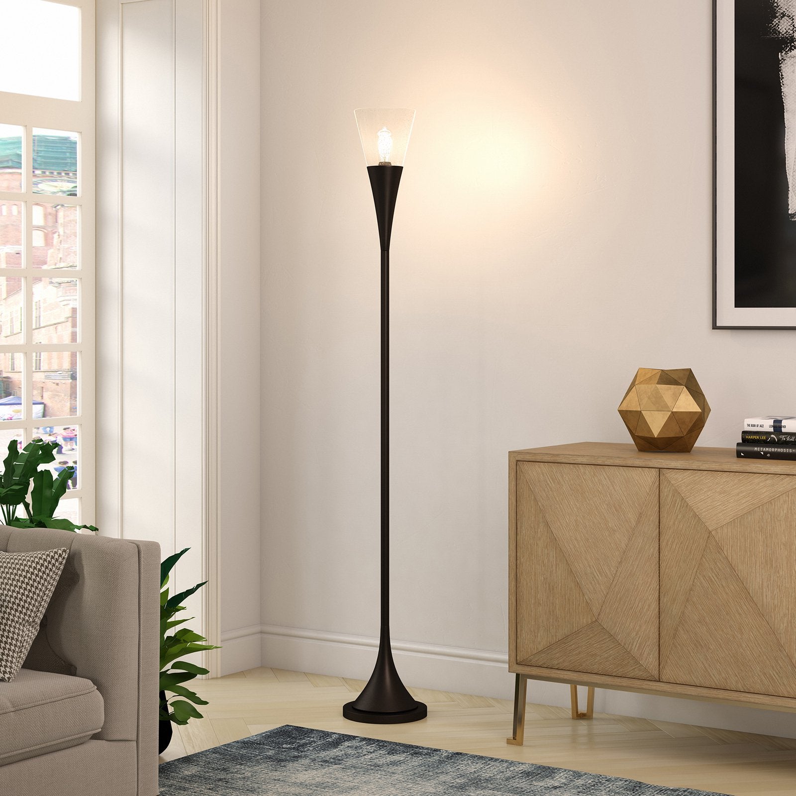 Evelyn&Zoe Traditional Metal Torchiere Floor Lamp