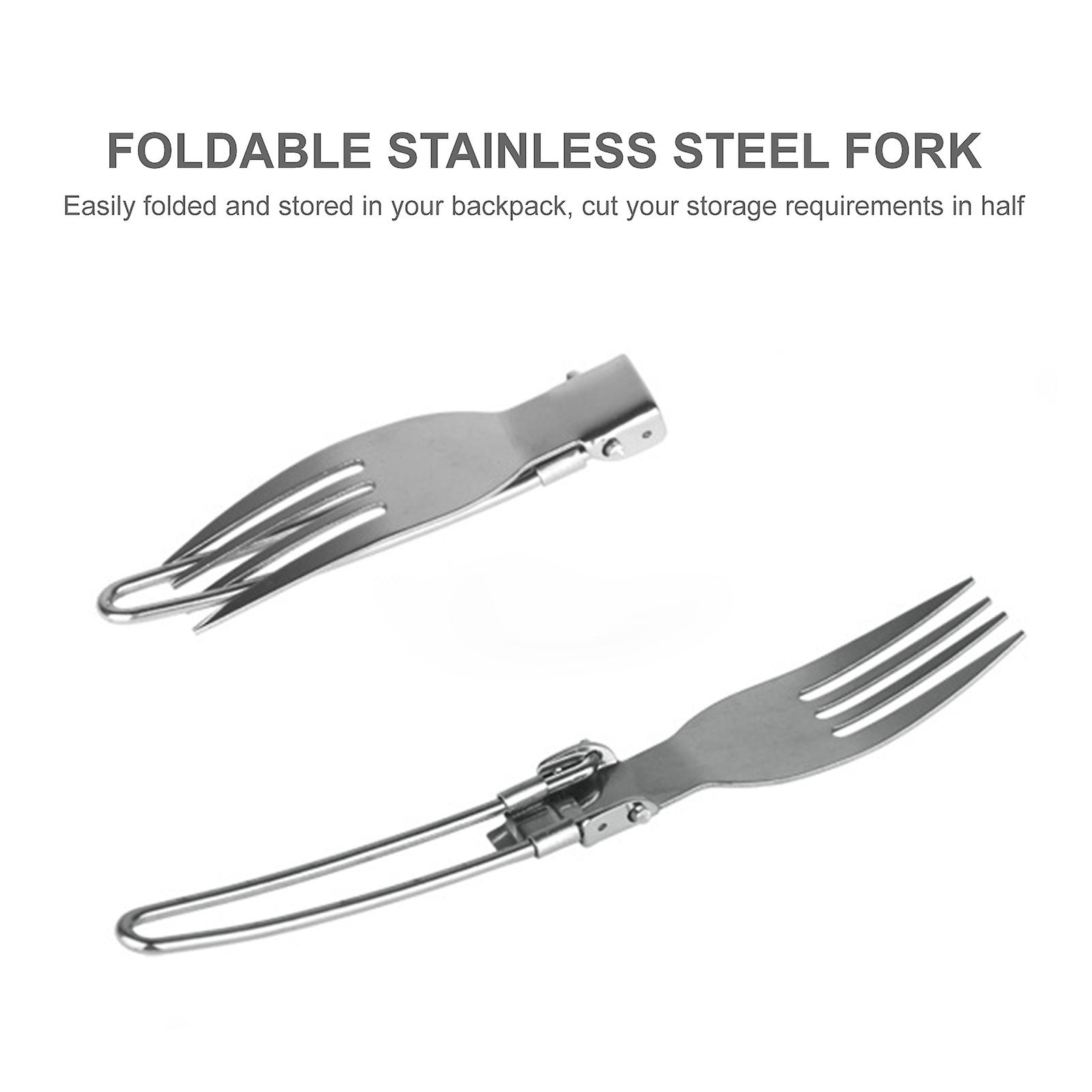 3pcs Folding Knife Fork Spoon Set Foldable Cutlery Set Stainless Steel Camping Cutlery Set For Travel Trekking Hiking With Storage Bags No.322275