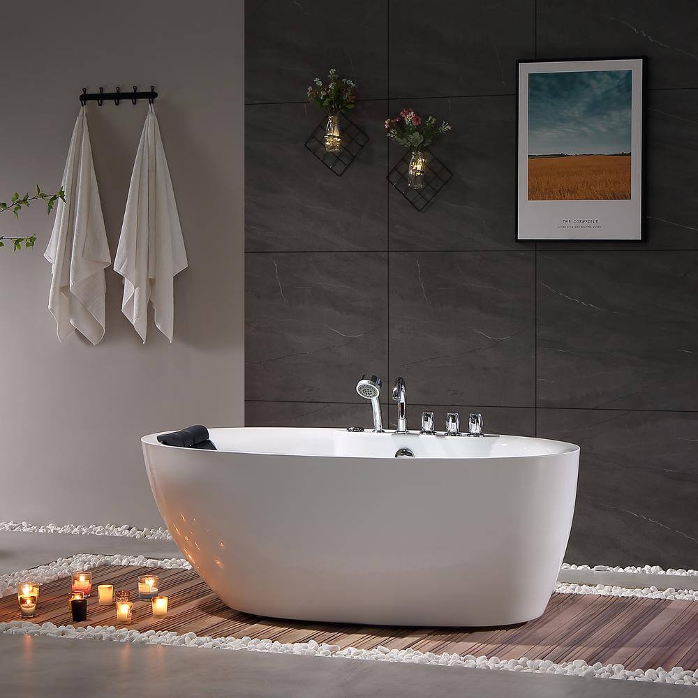 Empava Luxury 67 in. Center Drain Acrylic Freestanding Flatbottom Whirlpool Bathtub in White with Faucet EMPV-67AIS13