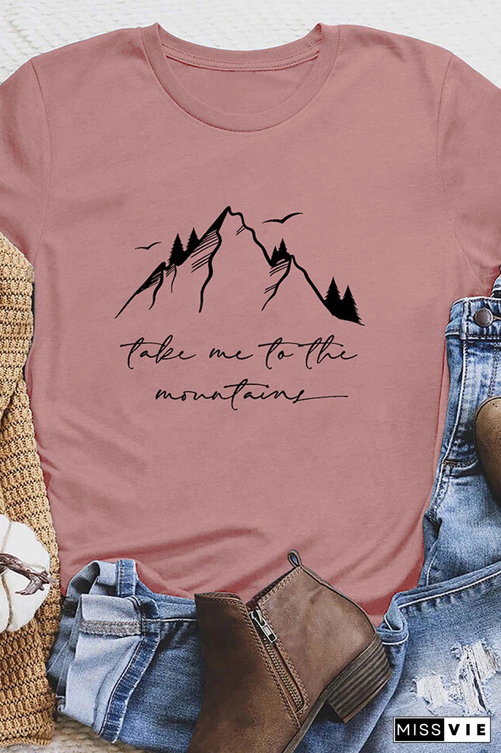 Take Me to the Moutains Graphic Tee Short Sleeve T-shirt Wholesale